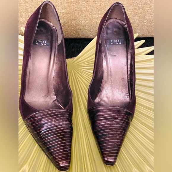 Stuart Weizmann suede high heel shoes. Patent leather embossed front - Picture 3 of 5